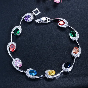

Luxury 925 Sterling Silver Shiny AAA Zircon Bracelet Sapphire Ruby Emerad White Multicolor Pink Silver Jewelry Bracelet