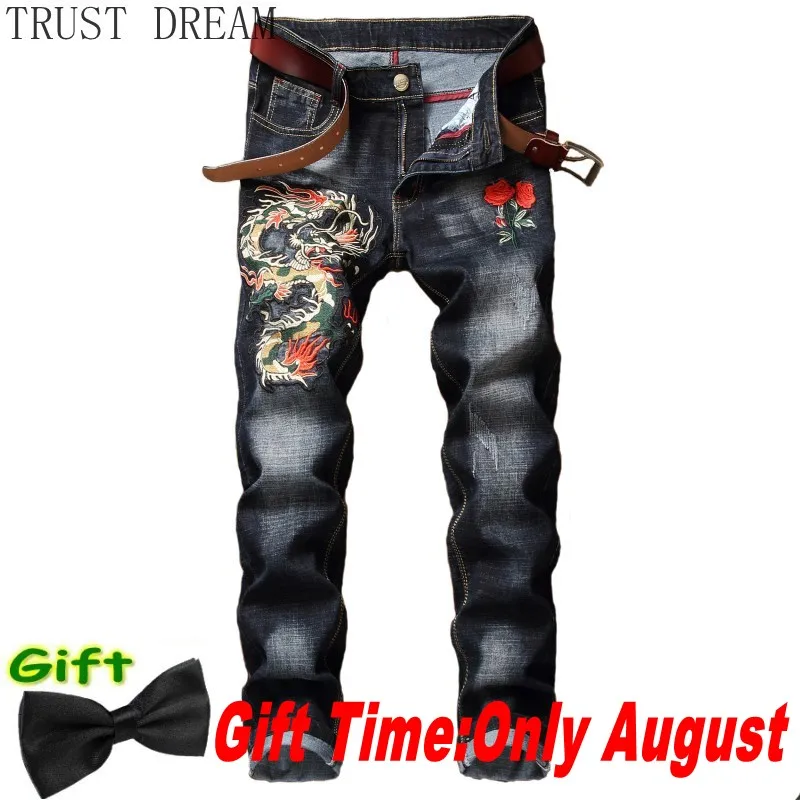 2020 Men Denim Pencil Pant Embroidery Stretch Red Rose Fly Dragon Mens Casual Slim Trouser Power Man Club Hip Hop Cool Punk Jean 2020 Men Denim Pencil Pant Embroidery Stretch Red Rose Fly Dragon Mens Casual Slim Trouser Power Man Club Hip Hop Cool Punk Jean