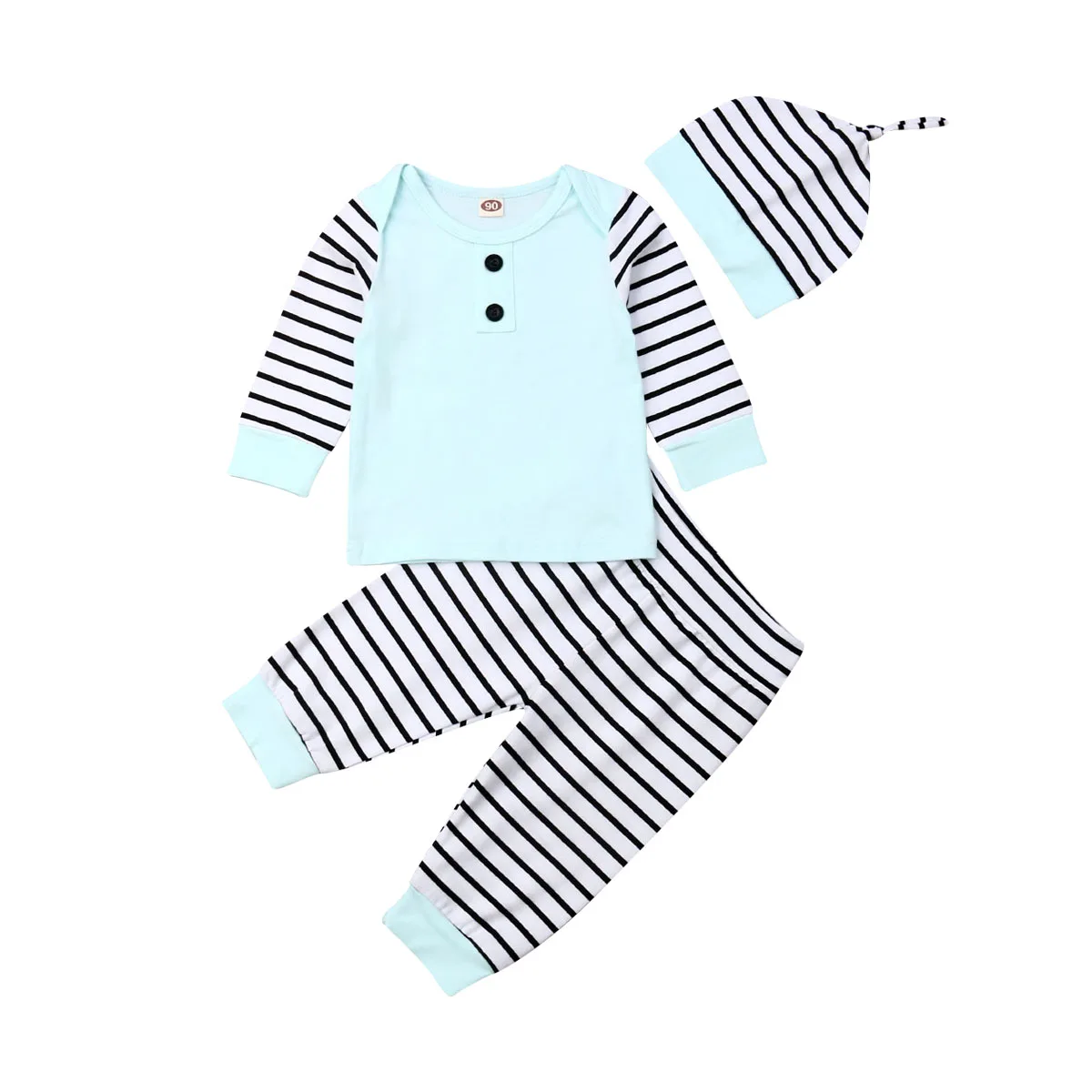 Pudcoco/Коллекция года, осенний комплект в полоску для новорожденных девочек и мальчиков осенняя одежда, футболка Топы+ штаны+ шапка, комплект одежды в полоску - Цвет: Синий