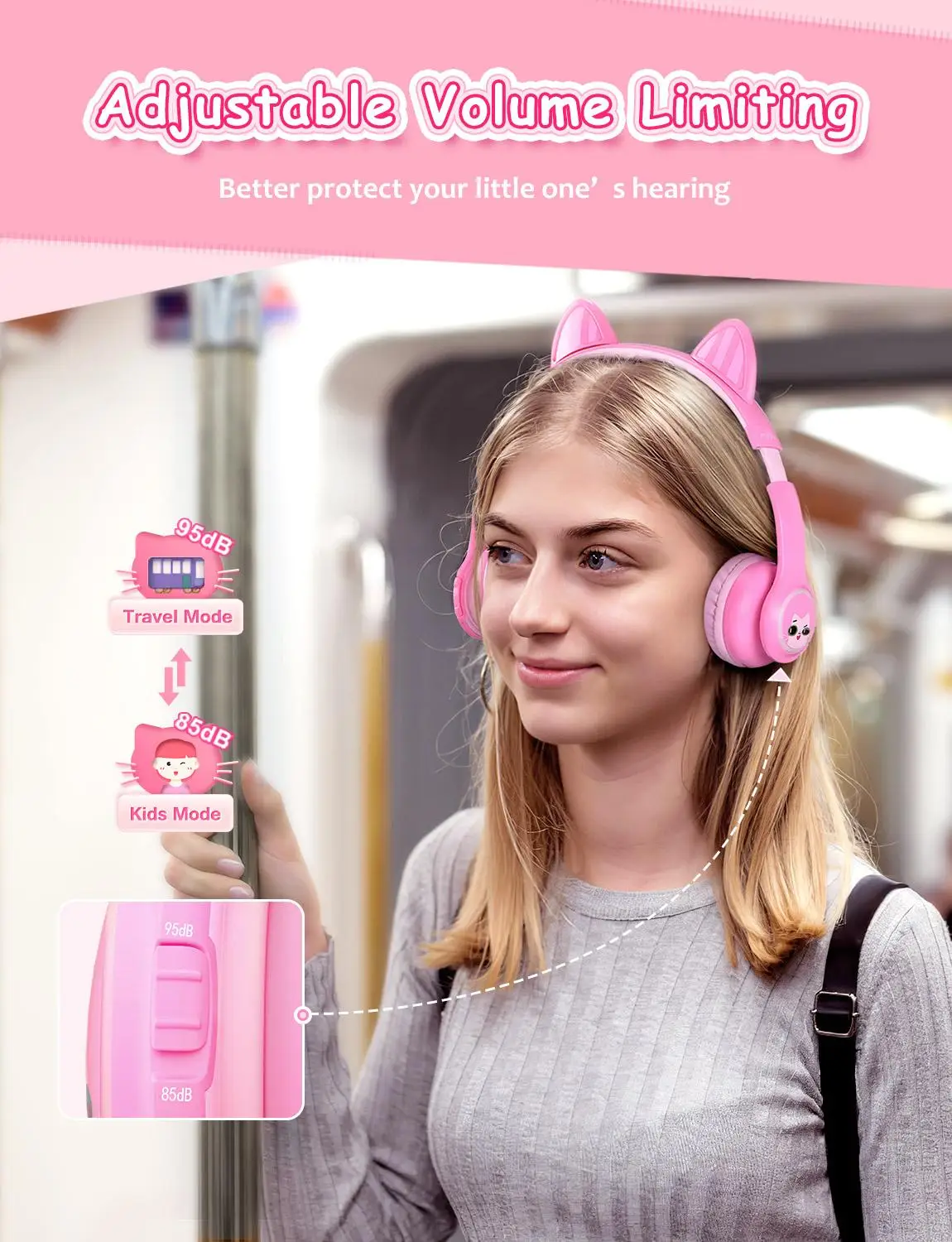 Mpow Cat Ear Kids Headphones Bluetooth 5 0 Wireless Headset with Mic 14H Playing Time 85dB 95dB Volume Limited Cute Headphone