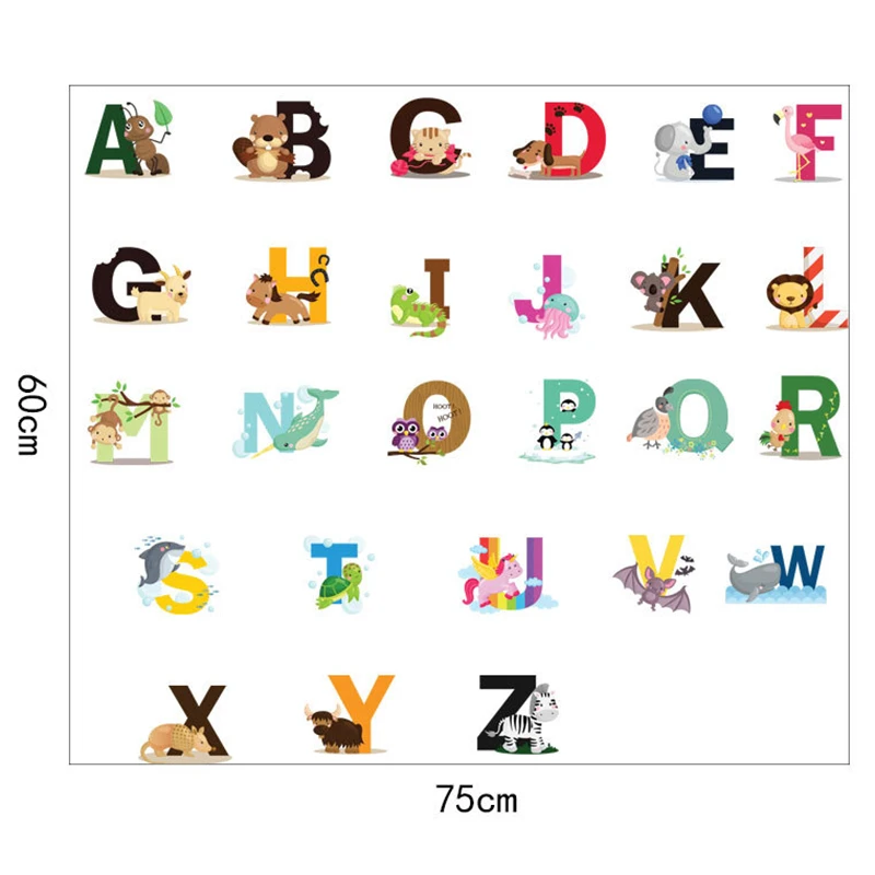 Cartoon Colorful 26 Letters Alphabet Wall Stickers For Kids Rooms Nursery Room | Дом и сад
