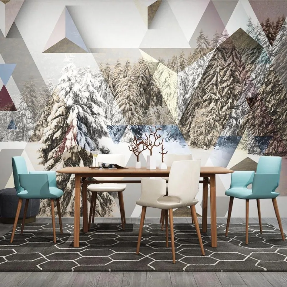 

Milofi manufacturers custom 3D hand-painted snow mountain cedar abstract geometric background wallpaper mural