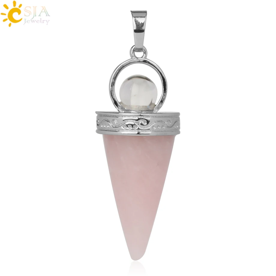 Rose Quartz Csja Натуральный Камень Конус Подвески Ожерелья целебные тигровый глаз розовый кварц Lapis Белый Кристалл Модные украшения для женщин мужчин G246 - Окраска металла: Rose Quartz