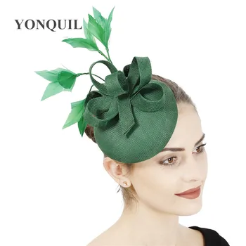 

Green millinery Fascinators Penny Mesh Featehrs Hats Ribbons Female Ladies Wedding Party Fedora Hat Amazing accessories SYF570