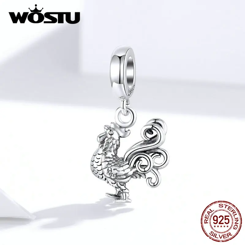 WOSTU, новинка, модный 925 пробы, Серебряный петух, бусины, животные, талисманы, подходят к оригинальному браслету, кулон для женщин, ювелирное изделие, подарок CQC1337