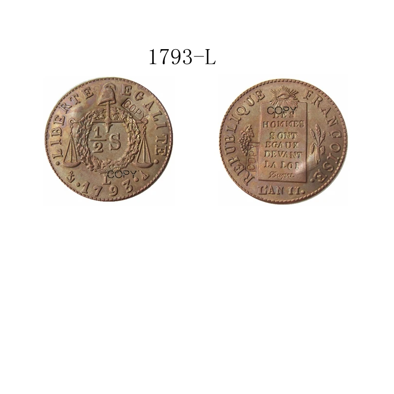1793 -H-L Франция 1/2S медные копировальные монеты | Дом и сад