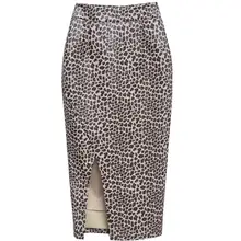 Леопардовая кожаная юбка новая высокая талия ПУ сексуальная сторона Сплит юбка женская