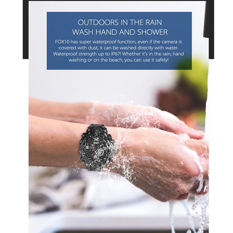 JABS FOX10 Sports Camera Watch Remote Wifi Large Capacity HD X1440P Camera Wristband Glare Lighti IP67 Waterproof Smart Watch