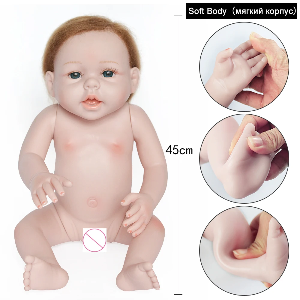 18 дюймов reborn baby doll кукла новорождённого Реалистичная силиконовая кукла-младенец