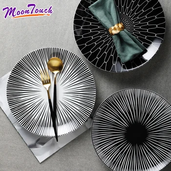 

Nordic ins steak plate creative black pasta plate circular breakfast plate