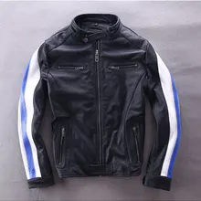 New Men Genuine Mortorcycle Leather Jacket Fashion Spliced Cowhide Biker Jackets Free Shipping