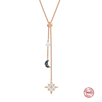 

2020 New Fashion Charm Genuine 925 Silver Original 1:1 Copy, Shining Stars Moon Tassel Necklace Women Luxury Jewelry Gifts