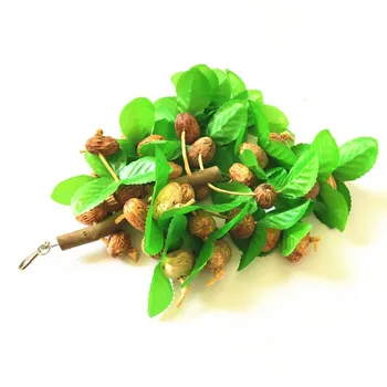 

Bird Parrot Chew Toy Cage Decorations Bird Beak Grinding Nuts String With Plastic Leaves Pet Pastime Toy Pet Cage Accessories