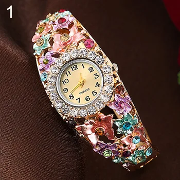 

Fashion Women Flower Butterfly Dress Watch Round Dial Rhinestone Bracelet Wristwatch