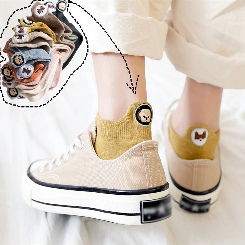 

2019 Cute Kawaii New Socks Embroidery Dog Cartoon Couple Short Socks Heel Funny Socks Trend Personality Girl Socks