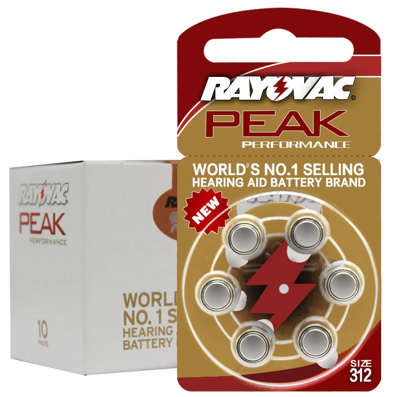 

60 PCS Rayovac PEAK High Performance Hearing Aid Batteries. Zinc Air 312/A312/PR41 Battery for siemens BTE/RIC Hearing aids.
