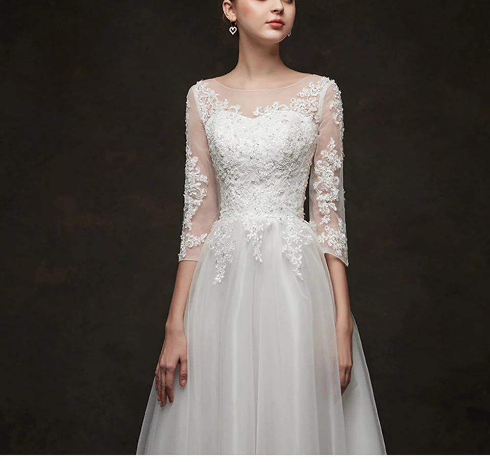 LAMYA простое шифоновое свадебное платье трапециевидной формы с коротким кружевным рукавом элегантное платье для невесты индивидуальный Кристалл свадебное платье es