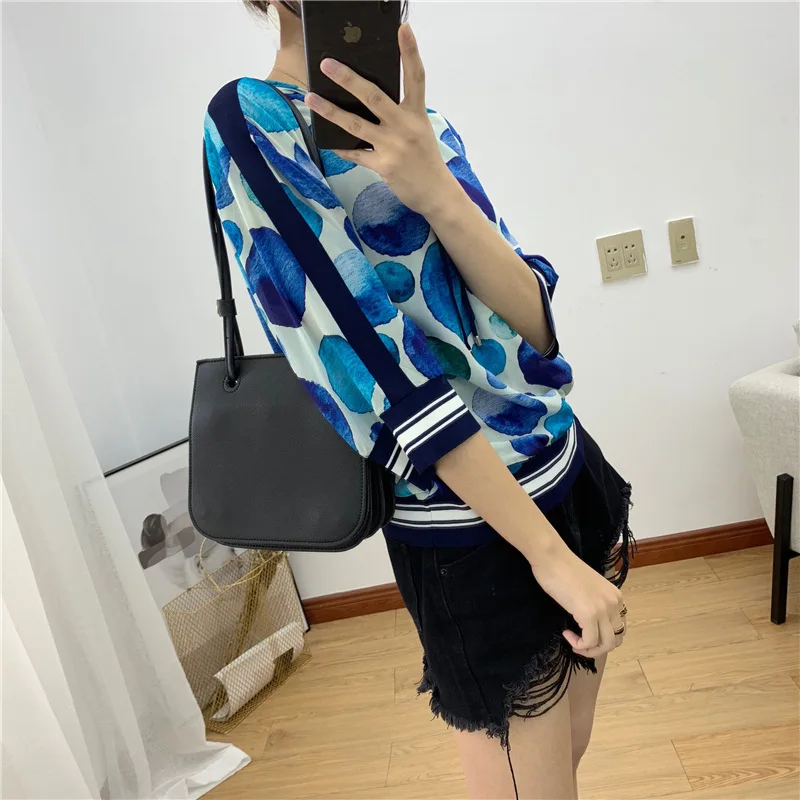 

Spring And Summer Autumn WOMEN'S Dress Western Style Bubble Printed Real Silk Hooded Tops Airable Shirt Coat