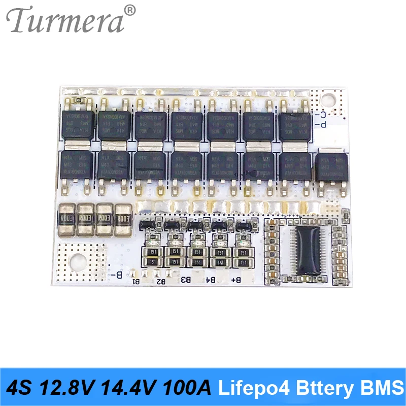 Turmera 4S 14.4V 100A BMS 32650 32700 LiFePO4 LMO Lithium Battery Protection Board PCB BMS 4S Circuit Module for 12.8v 14.4V BMS 05