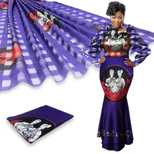 3 ярдов органза+ 3 ярдов лента материал шелк воск ткань для женщин платье Анкара африканская вощеная ткань принтом