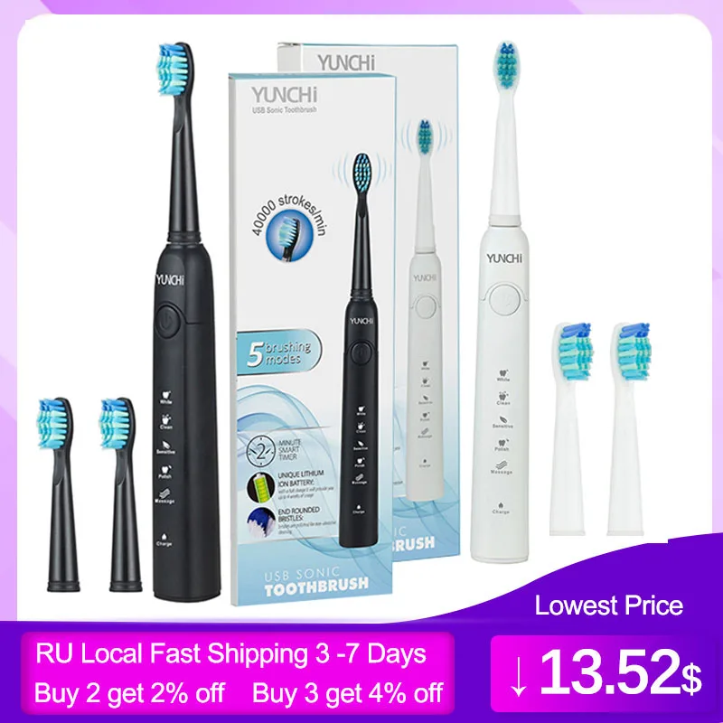 Yunchi Electric Toothbrush Ultrasonic Brush Replaceable Brush Heads USB Rechargeable Whitening Teeth Brush Heads Toothbrush Box Yunchi Electric Toothbrush Ultrasonic Brush Replaceable Brush Heads USB Rechargeable Whitening Teeth Brush Heads Toothbrush Box