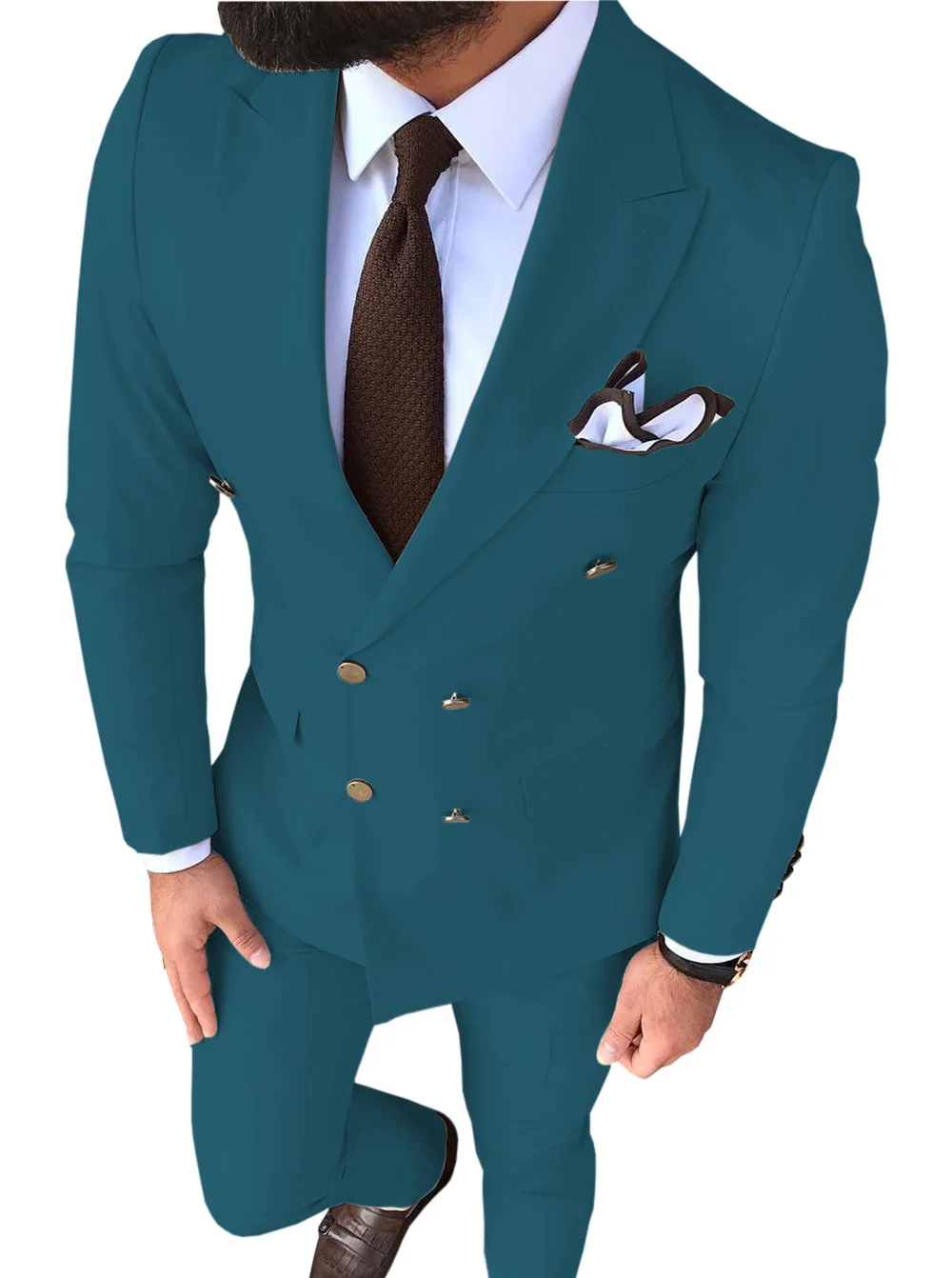 Мужской костюм, приталенный, бежевый, 2 предмета, с отворотом, v-образный вырез, элегантный смокинг для свадебных женихов, мужские костюмы, мужские(пиджак+ брюки - Цвет: Teal Blue