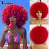 Short Hair Afro Kinky Curly Wigs With Bangs For Black Women African Synthetic Ombre Glueless Cosplay Natural Blonde Red Blue Wig 2