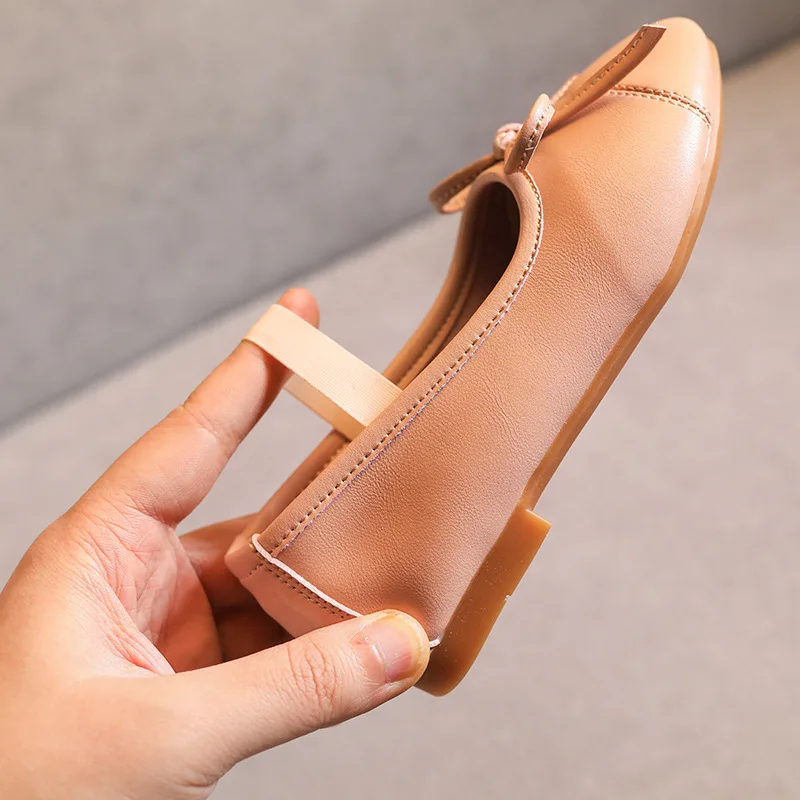 Весенняя детская обувь принцессы Детская розовая на плоской подошве с бантом