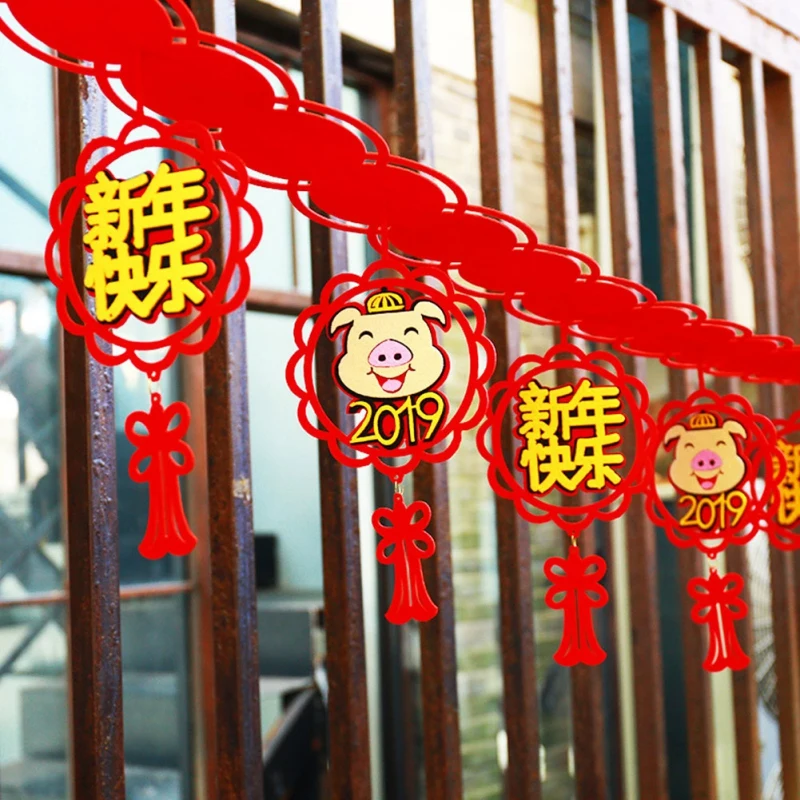 

2019 New Year Supplies Felt Non-Woven Stickers Fu Word Flower Shopping Mall Car decoration New