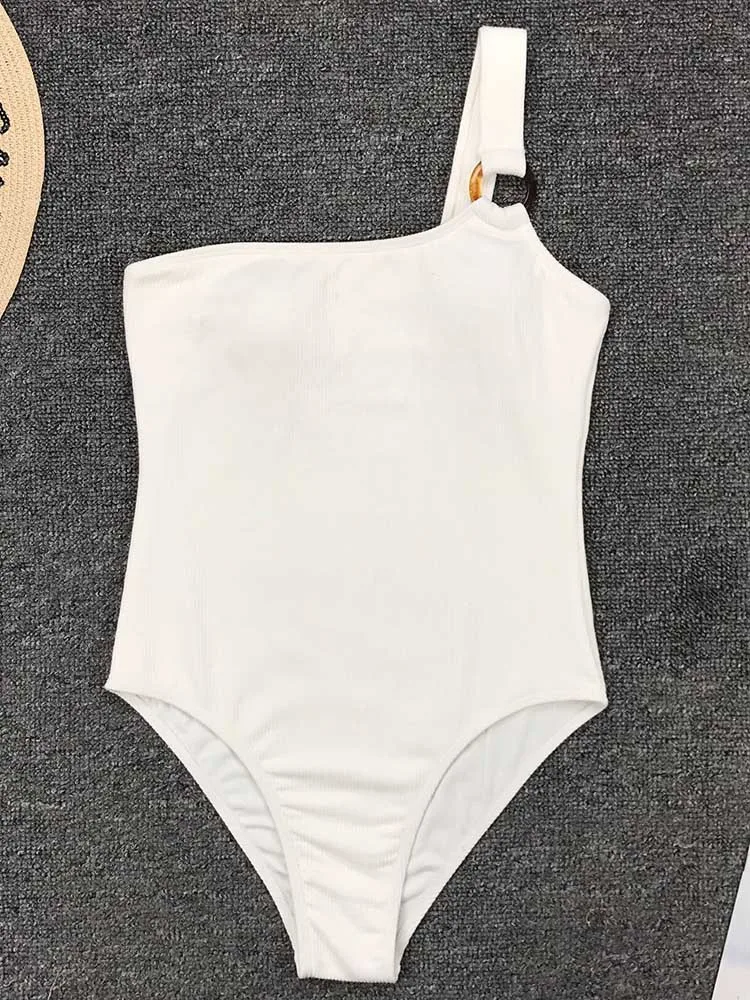 2020 New Sexy One Shoulder Bikini White Black Full Back Women Swimwear One-Piece Swimsuit Female Bather Bathing Suit Swim Lady