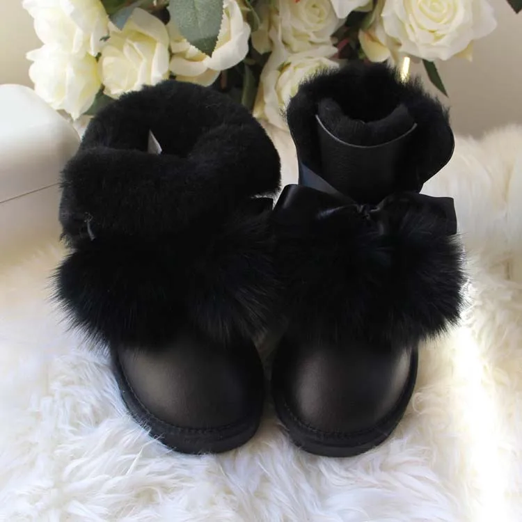 MYLRINA/Новое поступление; классические женские ботинки в австралийском стиле; женские зимние ботинки из натуральной овечьей кожи с натуральным мехом; женская обувь - Цвет: BRIGHT BLACK