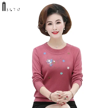 

ASLTW Women's Sweater New Spring Long Sleeve Jumper Pullover Sweater Embroidery Pull Femme Knitted Sweater Women