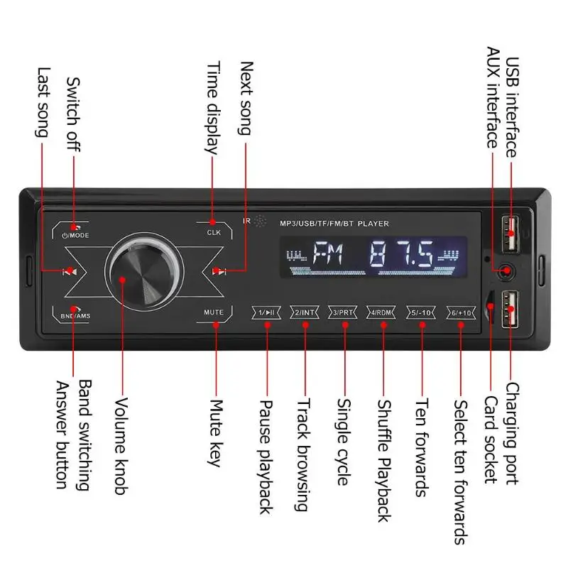 Bluetooth 4,0 M10 одиночный 1 DIN Авторадио автомобильный стерео MP3 плеер в тире AUX-In FM радио приемник MP3 головное устройство автомобильный аудио плеер