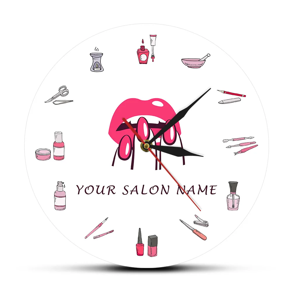 Beauty Nail Studio Wall Clock Nail Salon Decorative Silent Wall Watch Fashion Wall Art Girl Artist Gift idea industrial clock Wall Clocks