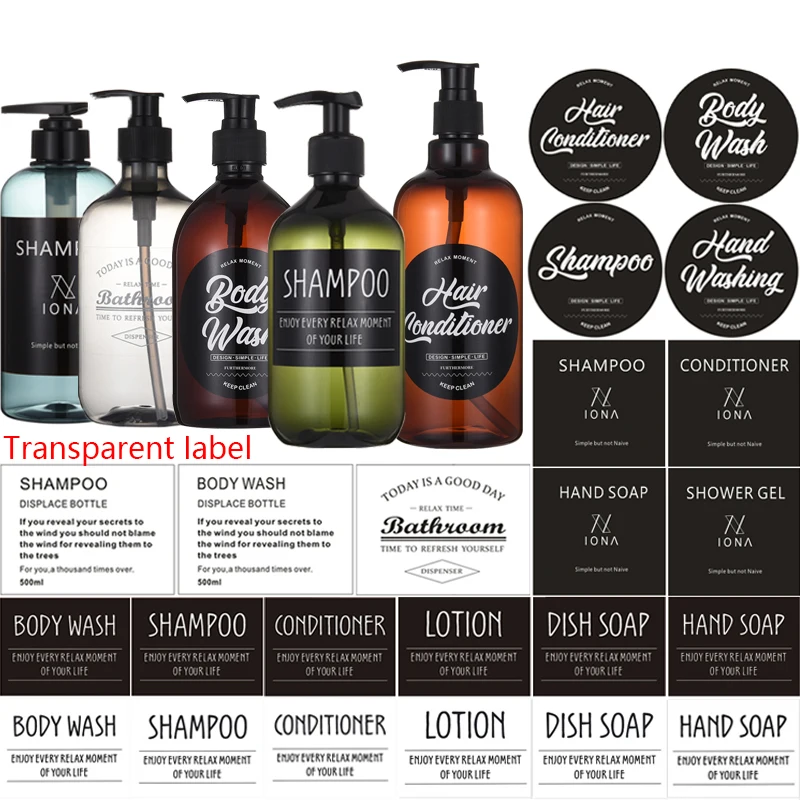 Bathroom Lotion Dispensed Soap Bottle Shampoo Shower Gel 300ml/500ml Large Capacity Plastic Bottle Dispenser Sticker Set soap dispenser,hand sanitizer dispenser,shampoo dispenser,soap dispenser bottle,foaming soap dispenser,refillable plastic bottles,foam pump bottle,bathroom labels sticker set