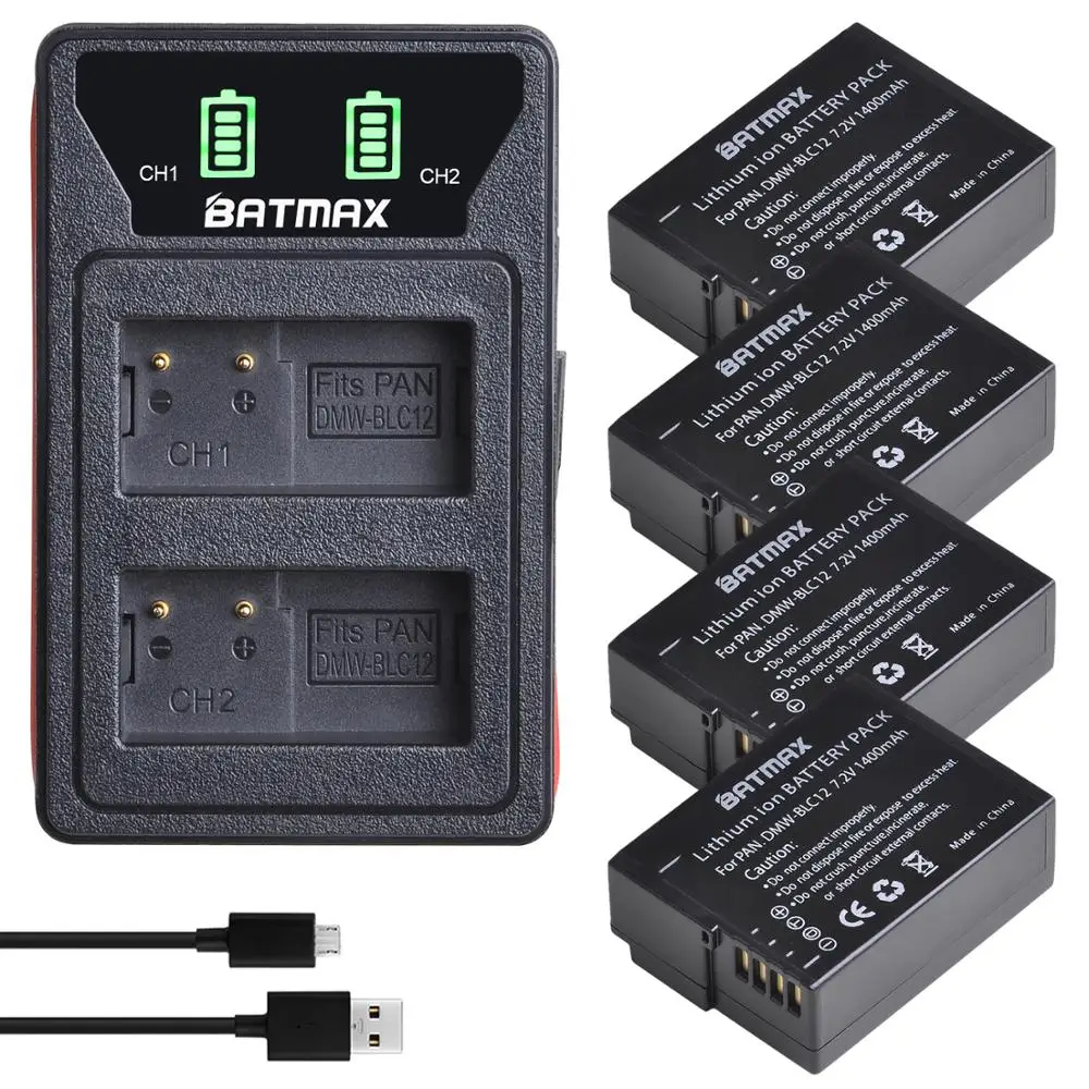 Аккумулятор Batmax DMW BLC12 BLC12E + новое двойное зарядное устройство со светодиодной