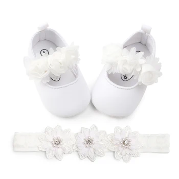

Moccasin baby shoes with headband for newborn girl infant cotton sneakers with flower headband for baby girl