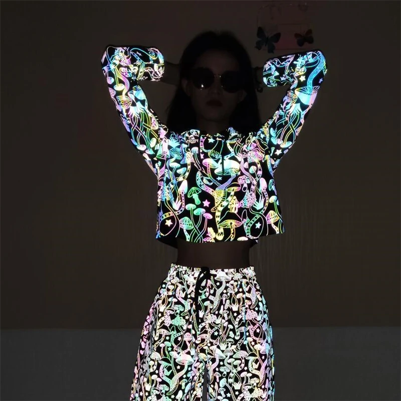 YICIYA Women Trendy Reflective Hooded T Shirt
