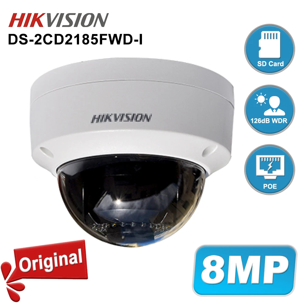Hikvision Original DS-2CD2185FWD-I 4K 8MP купольная сетевая камера с функцией распознавания лица