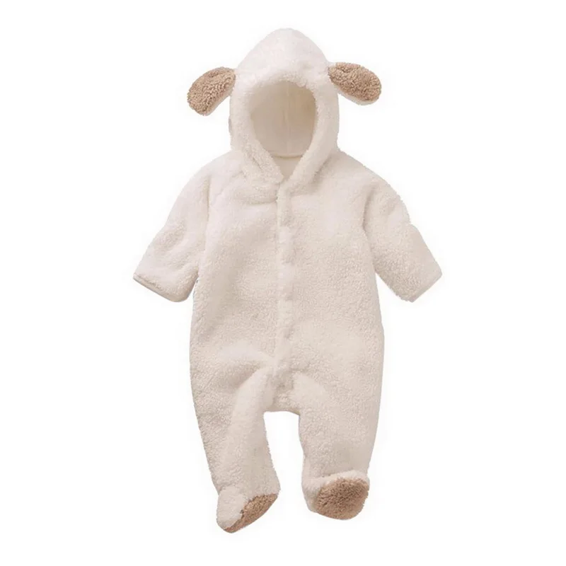 CALOFE Baby Rompers Winter Warm Longsleeve Coral Fleece Newborn Baby Boy Girl Clothes Infant Jumpsuit Animal Overall Pajamas - Цвет: style1 white