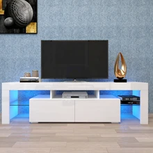 Biały/czarny nowoczesne stojak na TV 160 × 35x45CM 20 kolorów telewizor LED szafka z pilot zdalnego sterowania światła łatwe do czyszczenia i montażu [US-W]