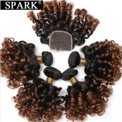 Human Hair Ombre Loose Bouncy Curly Bundles With Closure Brazilian Hair Weave Bundles With Closure Human Hair