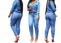 Monos vaqueros de moda para mujer, monos informales de manga larga para mujer, monos vaqueros azules para mujer, monos para mujer 2020