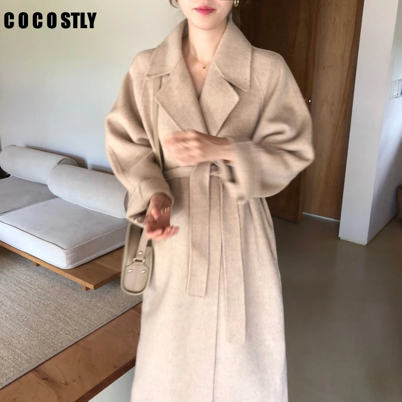 

Korean Winter Coat Women Long Overcoat Outwear Wool Coat Loose Cardigans Cashmere Coat Long Sleeve Manteau Femme Hiver Elegant