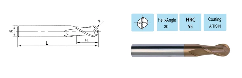 KUAISHANG 2 флейты 1 мм~ 8 мм твердосплавные сферические Концевые Фрезы с ЧПУ Фрезерный резак HRC55 Вольфрамовая сталь сферическая Концевая фреза
