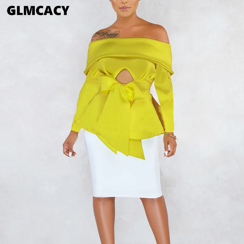 

Women Off Shoulder Lantern Sleeve Scuba Peplum Tops Summer Loose Strapless Casual Solid Color Shirts Blouse