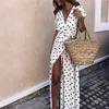 Summer Women Boho Dress 2022 Sexy V Neck Short Sleeve Beach Sundress Casual Dot Print Long Dress Vintage Party Dresses ► Photo 2/6