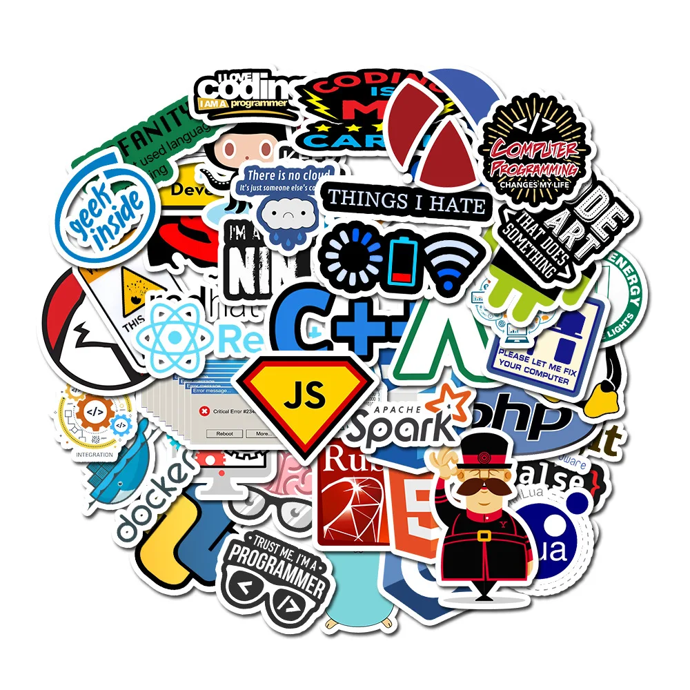 

50pcs Cool Programming Stickers Logo Internet Software Sticker Funny Gift for Geeks Hackers Developers to DIY Laptop Phone