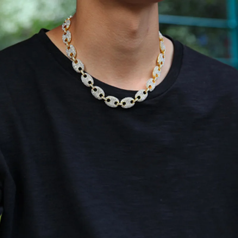 

Alloy Rhinestone Hip hop Necklace Iced Out Coffee Bean Pig Nose Charm Link Punk Choker Chain Bling Jewelry Necklaces for Mens