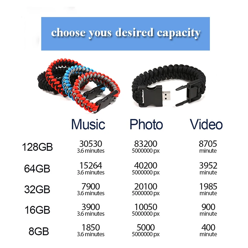 JASTER Nylon Braided Bracelets USB flash drive Pen drive Outdoors U disk Bangles 4GB 8GB 16GB 32GB 64GB 128GB External Storage